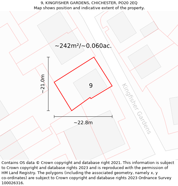 9, KINGFISHER GARDENS, CHICHESTER, PO20 2EQ: Plot and title map