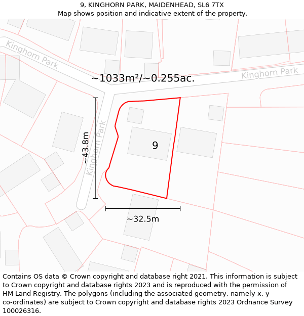 9, KINGHORN PARK, MAIDENHEAD, SL6 7TX: Plot and title map