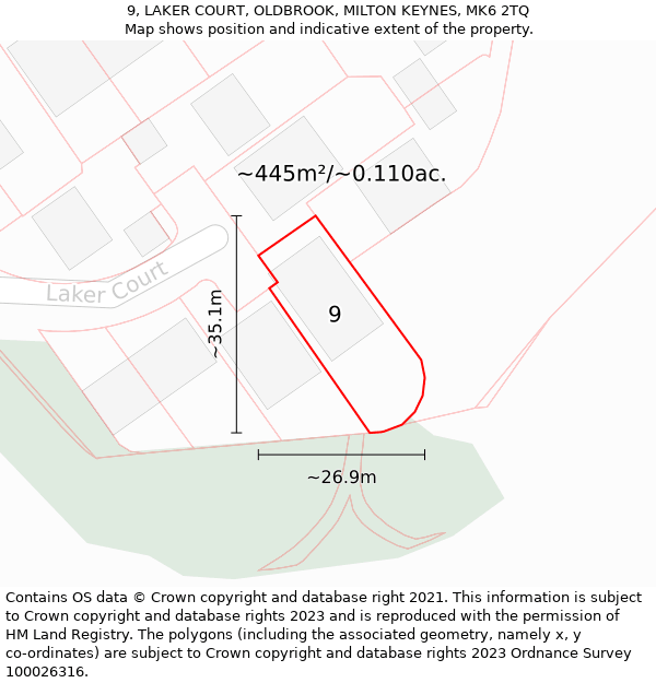 9, LAKER COURT, OLDBROOK, MILTON KEYNES, MK6 2TQ: Plot and title map