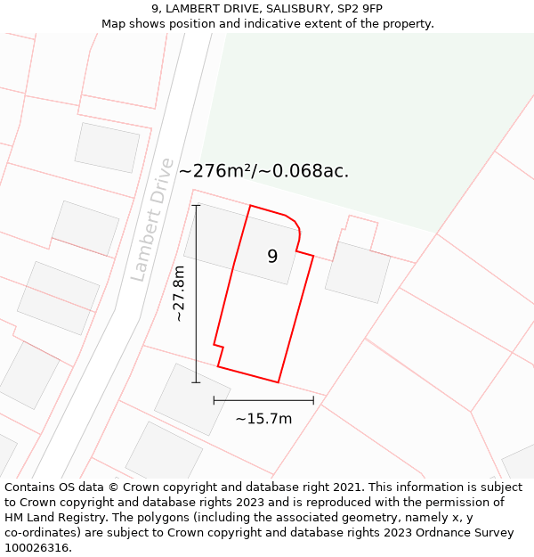 9, LAMBERT DRIVE, SALISBURY, SP2 9FP: Plot and title map