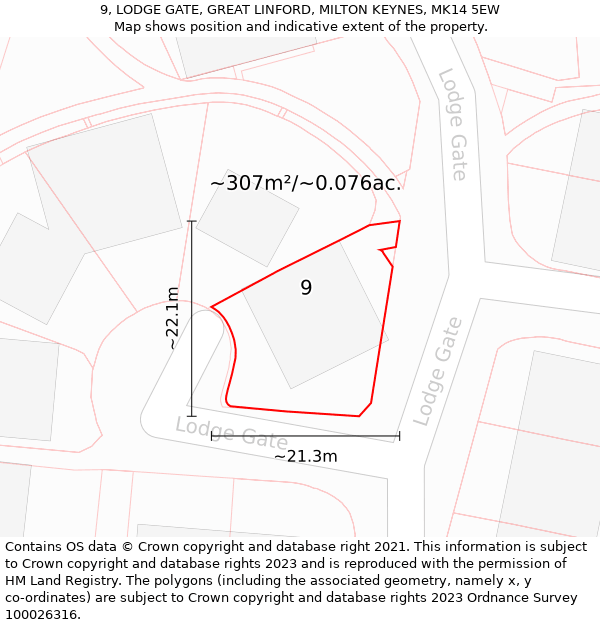 9, LODGE GATE, GREAT LINFORD, MILTON KEYNES, MK14 5EW: Plot and title map