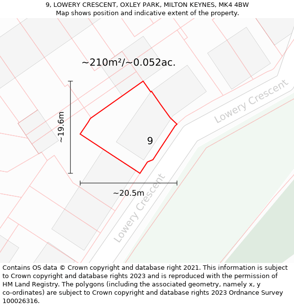 9, LOWERY CRESCENT, OXLEY PARK, MILTON KEYNES, MK4 4BW: Plot and title map