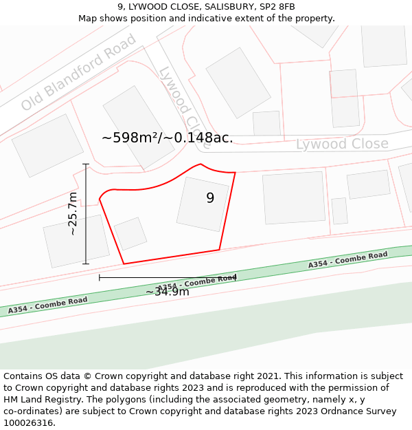 9, LYWOOD CLOSE, SALISBURY, SP2 8FB: Plot and title map