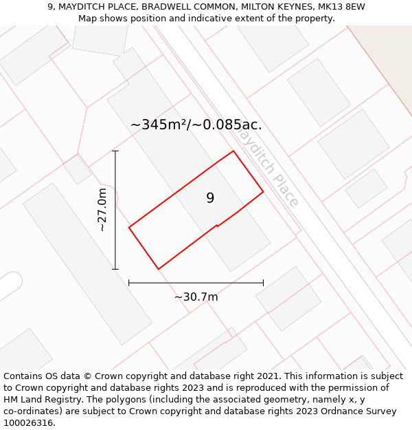 9, MAYDITCH PLACE, BRADWELL COMMON, MILTON KEYNES, MK13 8EW: Plot and title map