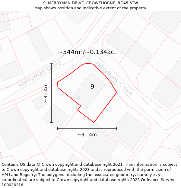 9, MERRYMAN DRIVE, CROWTHORNE, RG45 6TW: Plot and title map