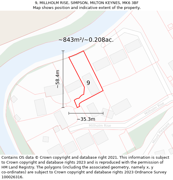 9, MILLHOLM RISE, SIMPSON, MILTON KEYNES, MK6 3BF: Plot and title map