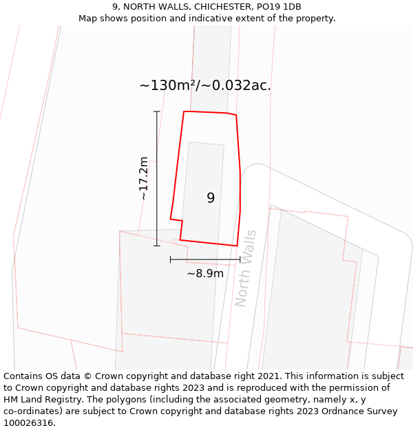 9, NORTH WALLS, CHICHESTER, PO19 1DB: Plot and title map