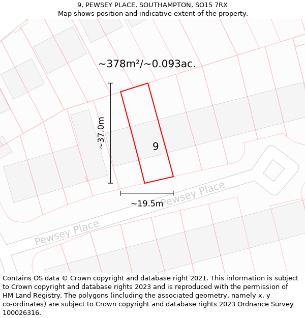 9, PEWSEY PLACE, SOUTHAMPTON, SO15 7RX: Plot and title map