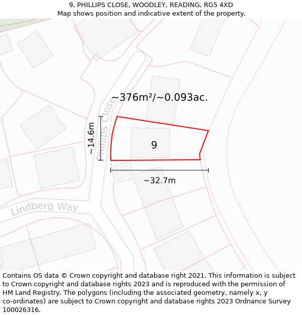 9, PHILLIPS CLOSE, WOODLEY, READING, RG5 4XD: Plot and title map