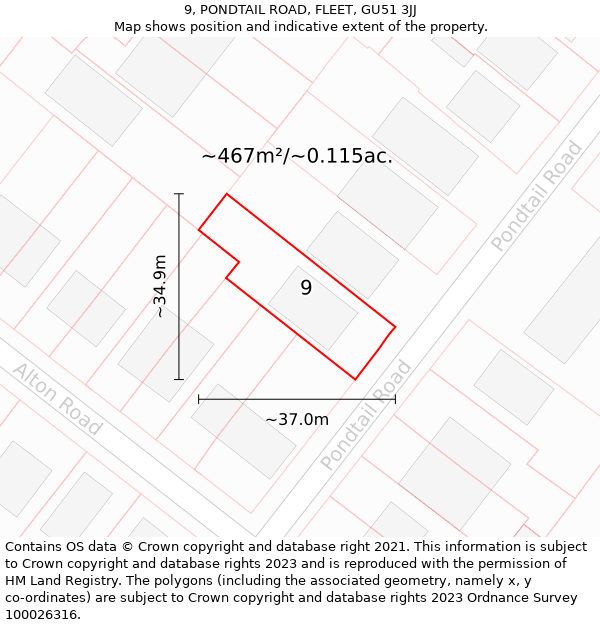 9, PONDTAIL ROAD, FLEET, GU51 3JJ: Plot and title map