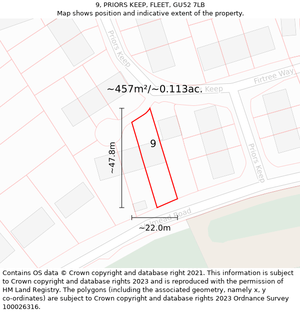 9, PRIORS KEEP, FLEET, GU52 7LB: Plot and title map