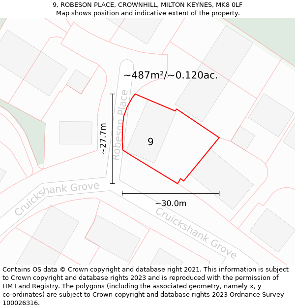 9, ROBESON PLACE, CROWNHILL, MILTON KEYNES, MK8 0LF: Plot and title map