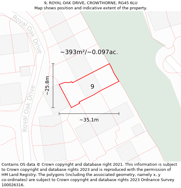 9, ROYAL OAK DRIVE, CROWTHORNE, RG45 6LU: Plot and title map