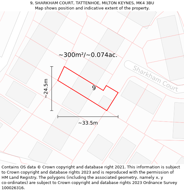 9, SHARKHAM COURT, TATTENHOE, MILTON KEYNES, MK4 3BU: Plot and title map