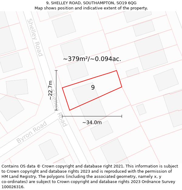 9, SHELLEY ROAD, SOUTHAMPTON, SO19 6QG: Plot and title map