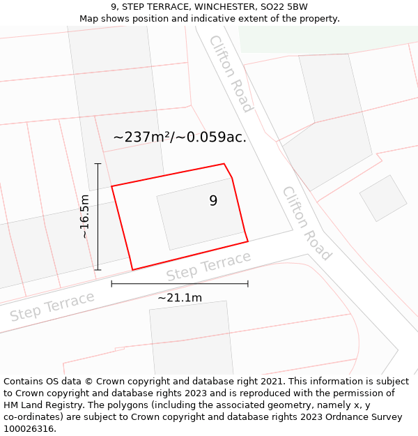 9, STEP TERRACE, WINCHESTER, SO22 5BW: Plot and title map