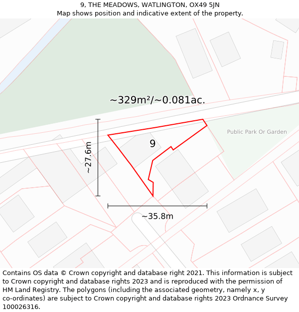 9, THE MEADOWS, WATLINGTON, OX49 5JN: Plot and title map