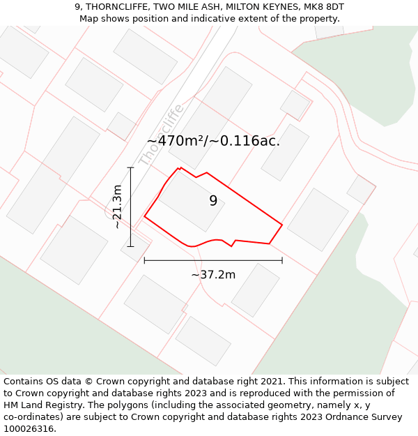 9, THORNCLIFFE, TWO MILE ASH, MILTON KEYNES, MK8 8DT: Plot and title map