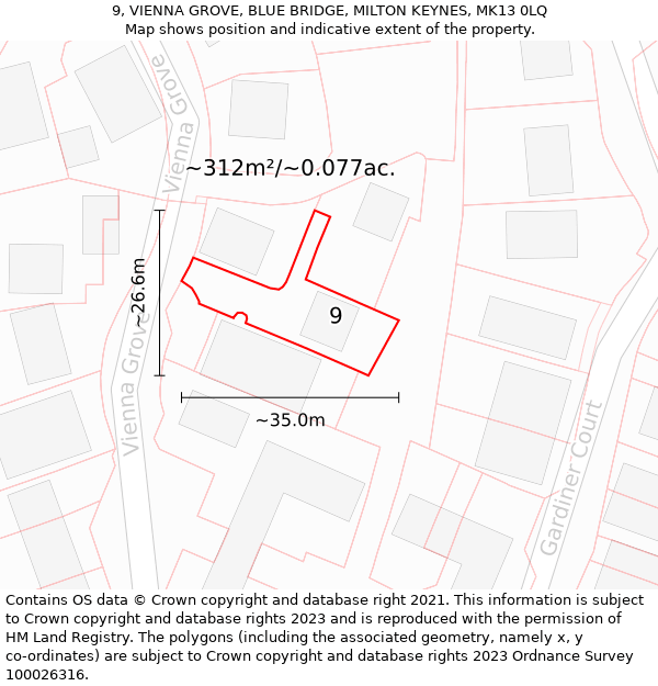 9, VIENNA GROVE, BLUE BRIDGE, MILTON KEYNES, MK13 0LQ: Plot and title map