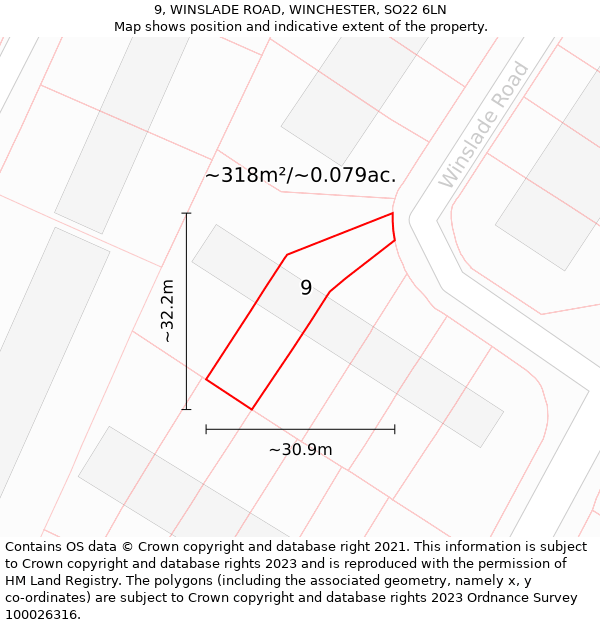 9, WINSLADE ROAD, WINCHESTER, SO22 6LN: Plot and title map