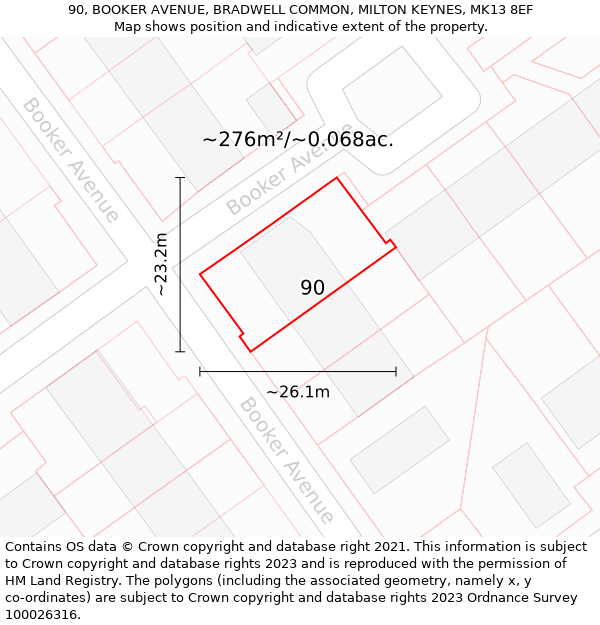 90, BOOKER AVENUE, BRADWELL COMMON, MILTON KEYNES, MK13 8EF: Plot and title map