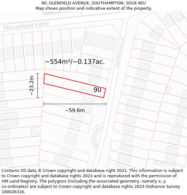 90, GLENFIELD AVENUE, SOUTHAMPTON, SO18 4EU: Plot and title map