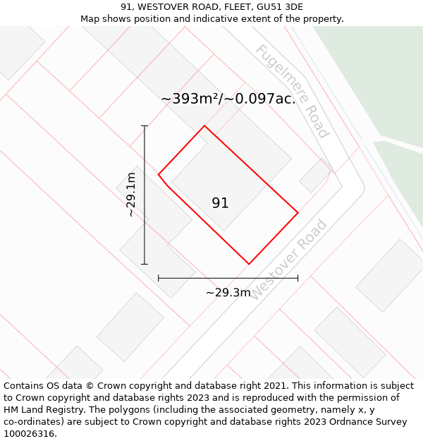 91, WESTOVER ROAD, FLEET, GU51 3DE: Plot and title map