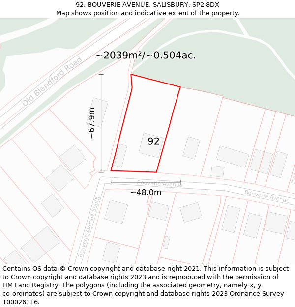 92, BOUVERIE AVENUE, SALISBURY, SP2 8DX: Plot and title map