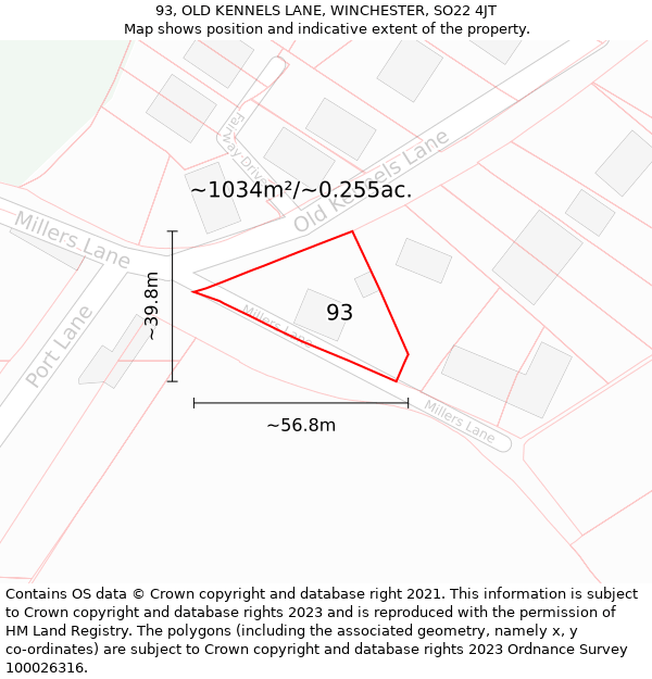 93, OLD KENNELS LANE, WINCHESTER, SO22 4JT: Plot and title map