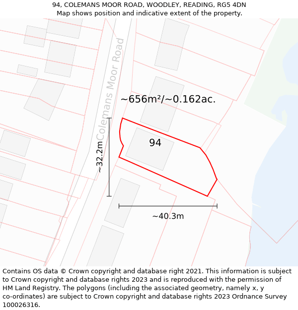 94, COLEMANS MOOR ROAD, WOODLEY, READING, RG5 4DN: Plot and title map