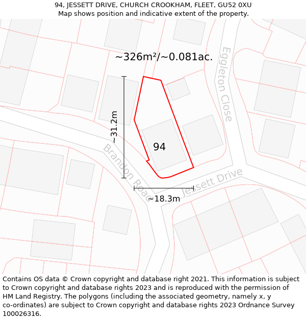 94, JESSETT DRIVE, CHURCH CROOKHAM, FLEET, GU52 0XU: Plot and title map