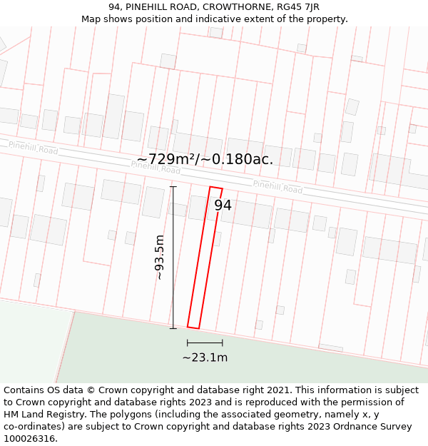 94, PINEHILL ROAD, CROWTHORNE, RG45 7JR: Plot and title map