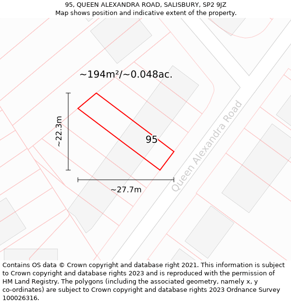 95, QUEEN ALEXANDRA ROAD, SALISBURY, SP2 9JZ: Plot and title map