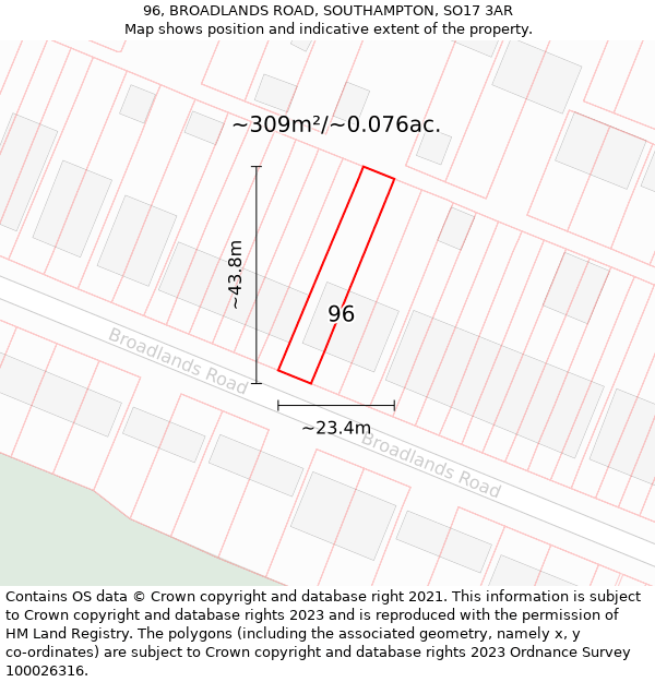 96, BROADLANDS ROAD, SOUTHAMPTON, SO17 3AR: Plot and title map