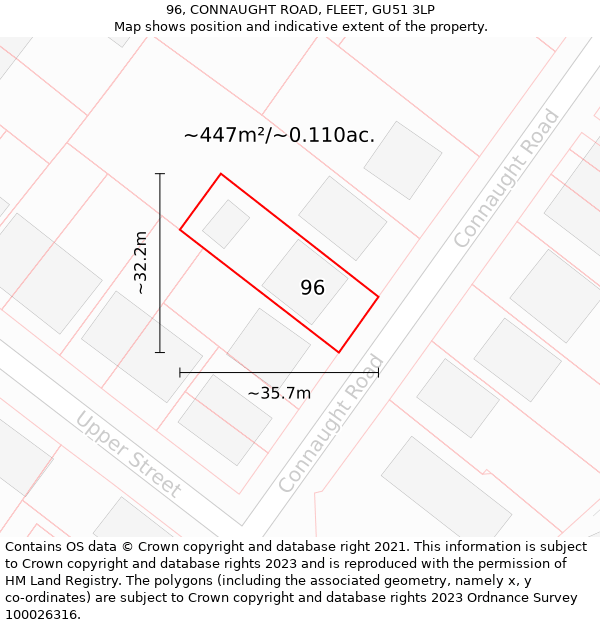 96, CONNAUGHT ROAD, FLEET, GU51 3LP: Plot and title map