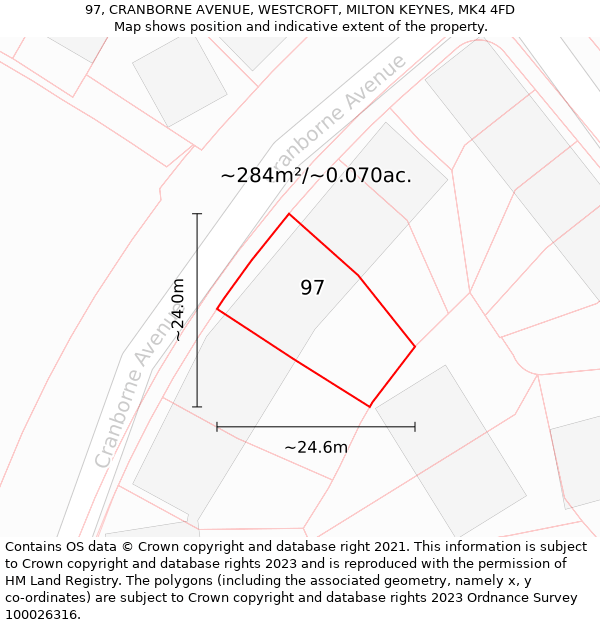 97, CRANBORNE AVENUE, WESTCROFT, MILTON KEYNES, MK4 4FD: Plot and title map