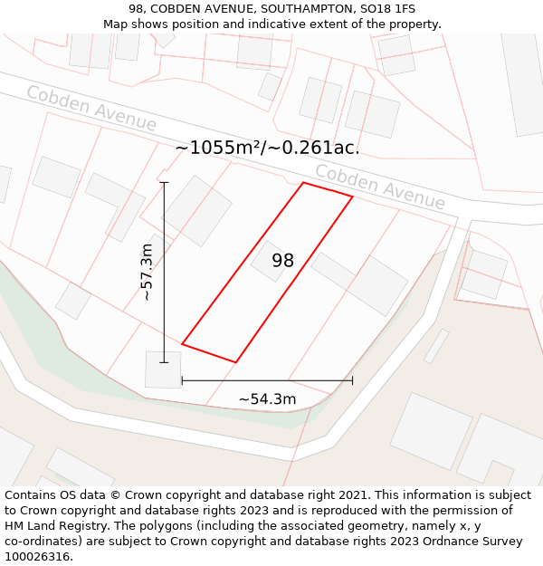 98, COBDEN AVENUE, SOUTHAMPTON, SO18 1FS: Plot and title map