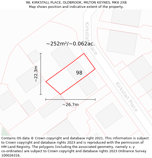 98, KIRKSTALL PLACE, OLDBROOK, MILTON KEYNES, MK6 2XB: Plot and title map