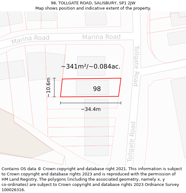 98, TOLLGATE ROAD, SALISBURY, SP1 2JW: Plot and title map