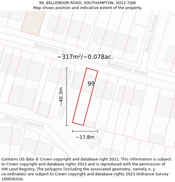 99, BELLEMOOR ROAD, SOUTHAMPTON, SO15 7QW: Plot and title map