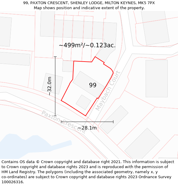 99, PAXTON CRESCENT, SHENLEY LODGE, MILTON KEYNES, MK5 7PX: Plot and title map