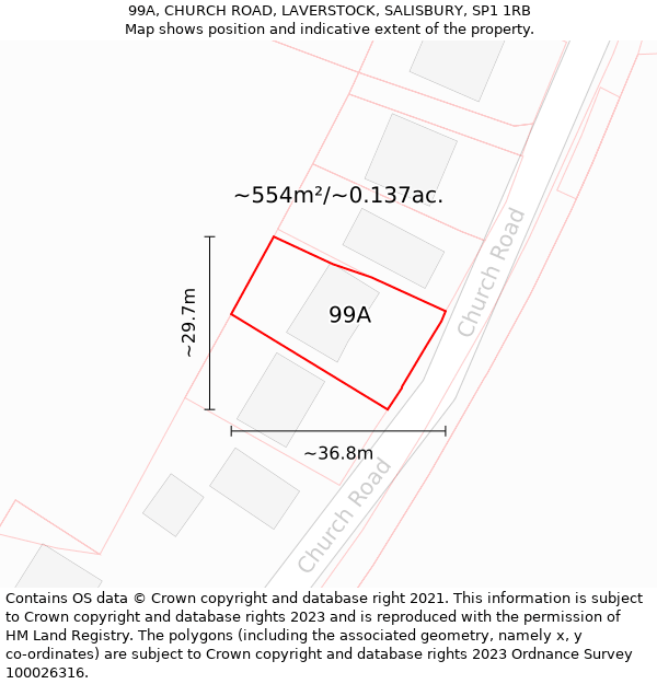 99A, CHURCH ROAD, LAVERSTOCK, SALISBURY, SP1 1RB: Plot and title map