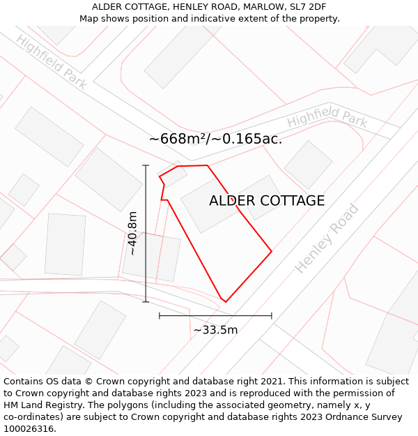 ALDER COTTAGE, HENLEY ROAD, MARLOW, SL7 2DF: Plot and title map