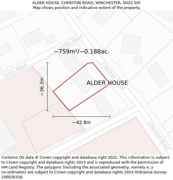 ALDER HOUSE, CHERITON ROAD, WINCHESTER, SO22 5AY: Plot and title map