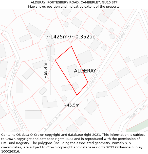 ALDERAY, PORTESBERY ROAD, CAMBERLEY, GU15 3TF: Plot and title map