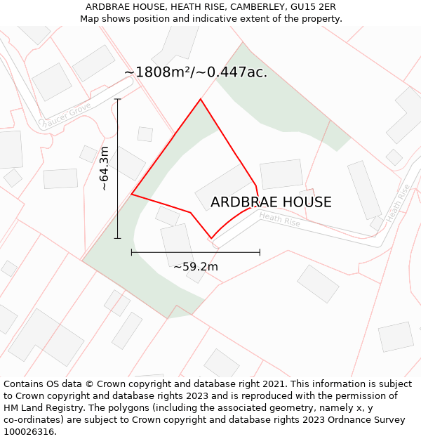 ARDBRAE HOUSE, HEATH RISE, CAMBERLEY, GU15 2ER: Plot and title map