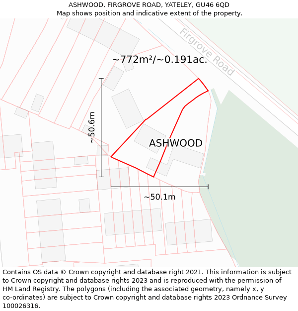 ASHWOOD, FIRGROVE ROAD, YATELEY, GU46 6QD: Plot and title map