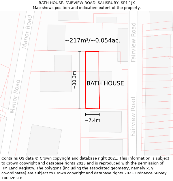 BATH HOUSE, FAIRVIEW ROAD, SALISBURY, SP1 1JX: Plot and title map