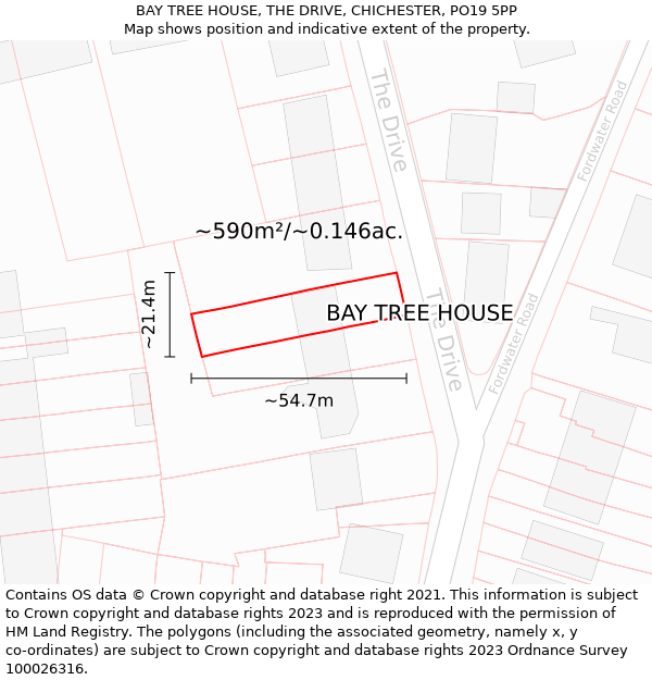 BAY TREE HOUSE, THE DRIVE, CHICHESTER, PO19 5PP: Plot and title map