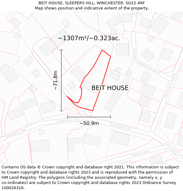 BEIT HOUSE, SLEEPERS HILL, WINCHESTER, SO22 4NF: Plot and title map